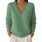 Women's Casual Long Sleeve V-Neck Waffle Knit Top