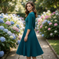 Elegant V-Neck Pleated Dress with Belt