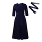 Elegant V-Neck Pleated Dress with Belt
