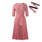 Elegant V-Neck Pleated Dress with Belt