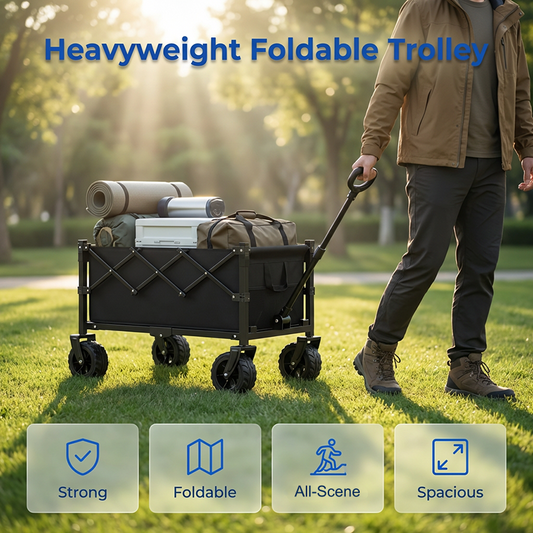 🛒 Tired of carrying heavy loads by hand? This collapsible wagon hauls everything – camping gear, moving boxes, even 50 lb dog food bags. Folds flat to store like a bin! 🔥