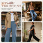 Women's Ribbed Knit Top & Wide-Leg Pants Set