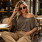 🌊 Women's Casual Off-Shoulder Short Sleeve T-Shirt – Soft & breathable – Flirty neckline, relaxed fit – perfect for summer days or beach cover-ups 👚