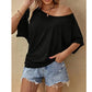🌊 Women's Casual Off-Shoulder Short Sleeve T-Shirt – Soft & breathable – Flirty neckline, relaxed fit – perfect for summer days or beach cover-ups 👚