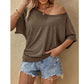 🌊 Women's Casual Off-Shoulder Short Sleeve T-Shirt – Soft & breathable – Flirty neckline, relaxed fit – perfect for summer days or beach cover-ups 👚