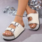⏳Time-Limited Special⏰Double Buckle Cork Slide Sandals – Sparkling, Comfy & Effortlessly Chic – Perfect for Summer & Beach ✨