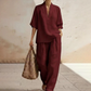 Women's Casual V-Neck Top and Wide-Leg Pants Set
