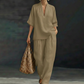 Women's Casual V-Neck Top and Wide-Leg Pants Set
