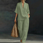 Women's Casual V-Neck Top and Wide-Leg Pants Set