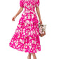 🔥Summer Hot Sale 50% OFF💃Women's Floral Square Neck Puff Short Sleeve Smocked Tiered Dress