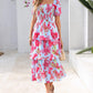 🔥Summer Hot Sale 50% OFF💃Women's Floral Square Neck Puff Short Sleeve Smocked Tiered Dress