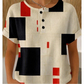 Women's Colorful Abstract Print Henley T-Shirt