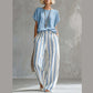 🌿 Effortless Weekend Style – Women's Casual Solid Top & Striped Wide-Leg Pants You’ll Adore👖👚
