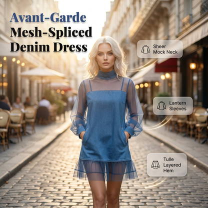 🔥Limited-time offer-Lantern Sleeve Faux Collar Denim Skirt
