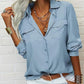 👔 Women's Solid Lapel Long Sleeves Button-Down Shirt – Classic collar & chest pockets – Relaxed fit, perfect for work or casual layering 🌿💼✨