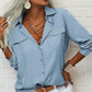 👔 Women's Solid Lapel Long Sleeves Button-Down Shirt – Classic collar & chest pockets – Relaxed fit, perfect for work or casual layering 🌿💼✨
