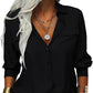 👔 Women's Solid Lapel Long Sleeves Button-Down Shirt – Classic collar & chest pockets – Relaxed fit, perfect for work or casual layering 🌿💼✨