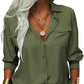 👔 Women's Solid Lapel Long Sleeves Button-Down Shirt – Classic collar & chest pockets – Relaxed fit, perfect for work or casual layering 🌿💼✨