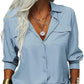 👔 Women's Solid Lapel Long Sleeves Button-Down Shirt – Classic collar & chest pockets – Relaxed fit, perfect for work or casual layering 🌿💼✨