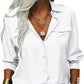 👔 Women's Solid Lapel Long Sleeves Button-Down Shirt – Classic collar & chest pockets – Relaxed fit, perfect for work or casual layering 🌿💼✨