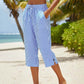 ⌛Limited-Time Offer-Women's Striped Cotton Linen Capri Pants with Pockets