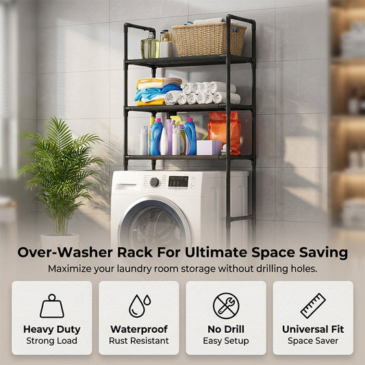 🗄️61% OFF NOW ! 🧺No-Drill Over-Washer Storage Rack, Waterproof Rustproof Laundry & Bathroom Organizer Shelf for Space Saving