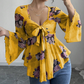 🔥Summer Bestseller🔥🌸 Floral Print Square Neck Blouse with Tie-Front Detail