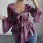 🔥Summer Bestseller🔥🌸 Floral Print Square Neck Blouse with Tie-Front Detail
