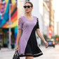 Women's Color-Block Crew-Neck Midi Dress with Mesh Hem