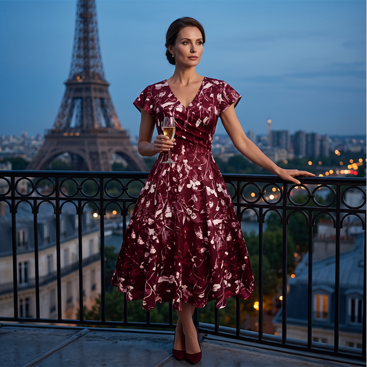Women's Elegant Printed Dress with Pockets
