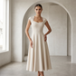 Women Elegant Square Neck A Line Dress Slim Fit Long Dress