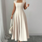 Women Elegant Square Neck A Line Dress Slim Fit Long Dress