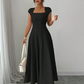 Women Elegant Square Neck A Line Dress Slim Fit Long Dress