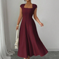 Women Elegant Square Neck A Line Dress Slim Fit Long Dress