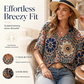 Women's V-Neck Bohemian Print Blouse Summer Loose Fit Shirt