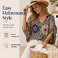 Women's V-Neck Bohemian Print Blouse Summer Loose Fit Shirt