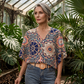 Women's V-Neck Bohemian Print Blouse Summer Loose Fit Shirt