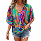 Women's V-Neck Bohemian Print Blouse Summer Loose Fit Shirt