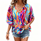 Women's V-Neck Bohemian Print Blouse Summer Loose Fit Shirt