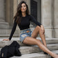 ⌛Limited-Time Offer-Women's Rhinestone Ripped Denim Shorts