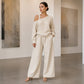 🔥BestSeller🔥Two-piece set with off-the-shoulder top and wide-leg pants—in a soft linen blend for an elegant silhouette