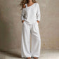 🔥BestSeller🔥Two-piece set with off-the-shoulder top and wide-leg pants—in a soft linen blend for an elegant silhouette