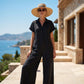 Women's Casual Loose Short Sleeve Button Jumpsuit