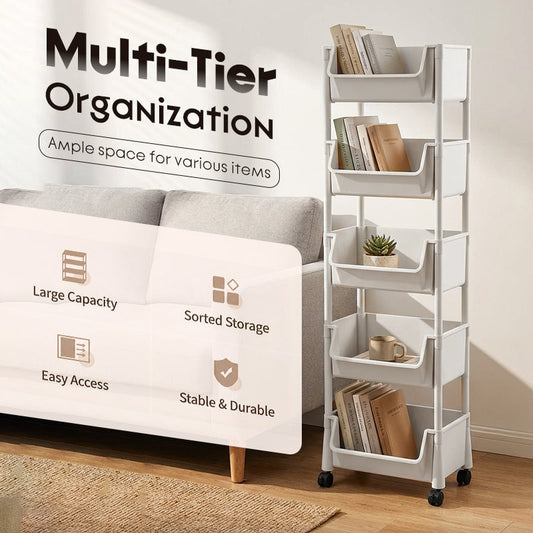 📦🪜Slim Rolling Storage Cart with Multi-Tier Shelves