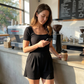 Women's Summer Ribbed Knit Romper with Pockets