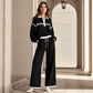 Women's Stripe Patchwork Sweatshirt & Wide-Leg Pants Set