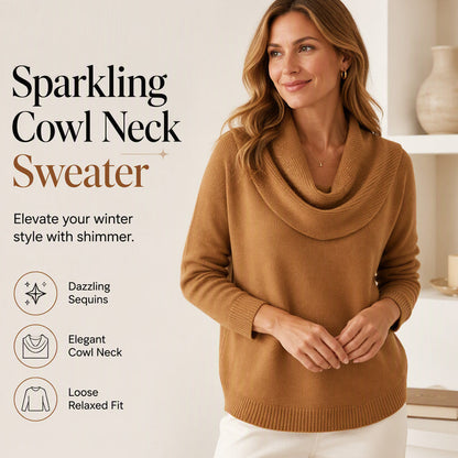 👚New Arrivals - Sequin Cowl Neck Pullover – Soft Ribbed Cuffs & Elegant Drape for Any Occasion 🌿