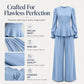 🌸Hot Sale 50% OFF💖Women's Elegant Puff Sleeve Top & Wide-Leg Pants Set