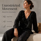 Women's Resort Style V-Neck 2-Piece Outfit Loose Long Sleeve Top Wide Leg Pants Set