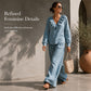 Women's Resort Style V-Neck 2-Piece Outfit Loose Long Sleeve Top Wide Leg Pants Set